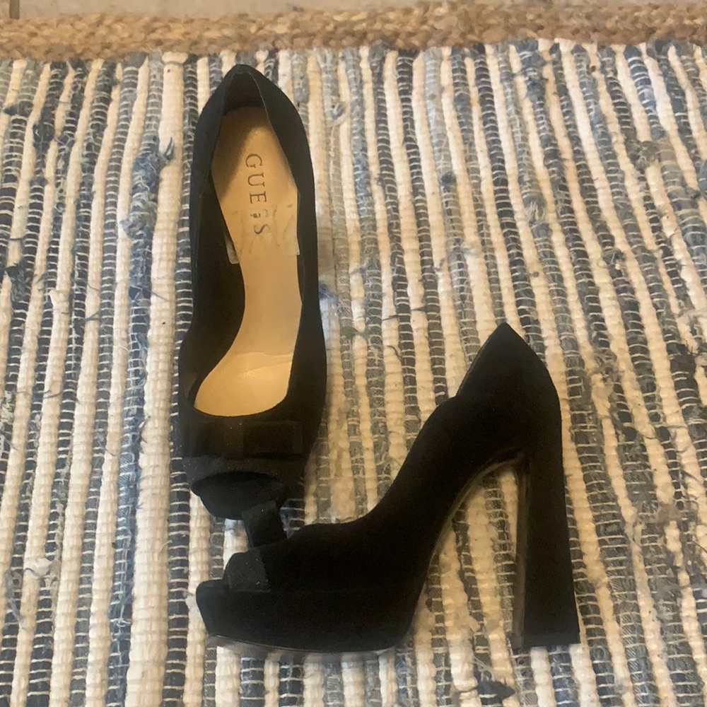 Guess black suede platform heels